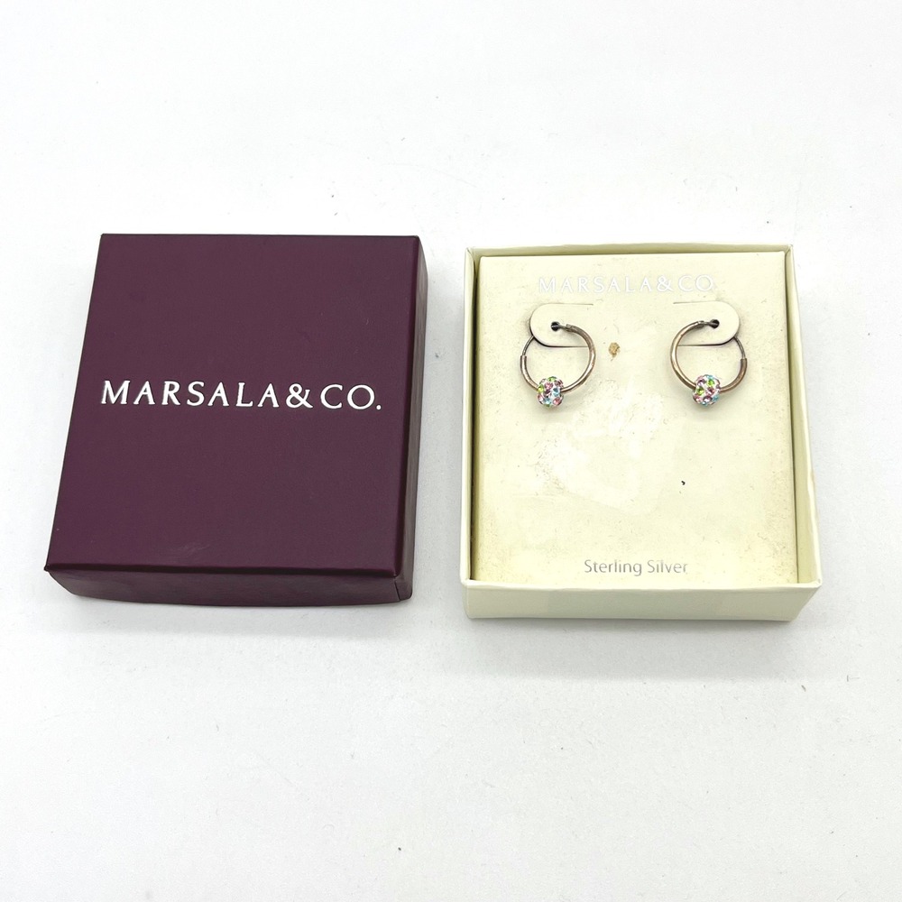 Marsala & Co. Sterling‎ Silver Hoop Earrings with Multicolor Crystal Ball